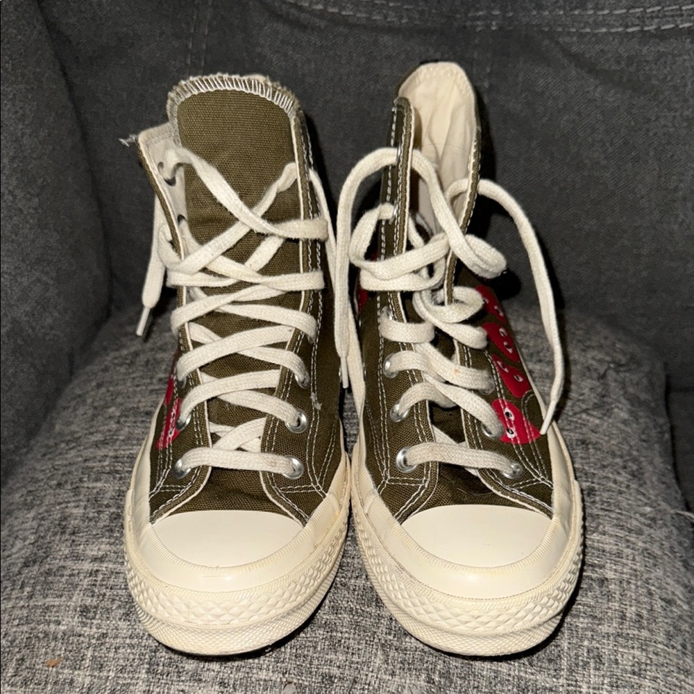 Comme des Garcons Olive Green High-Top Sneakers